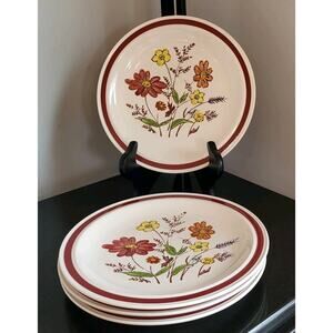 Vintage Hand-painted Lunastone Salad Plates #1527 Forest Flowers (4 Set) 7.5"